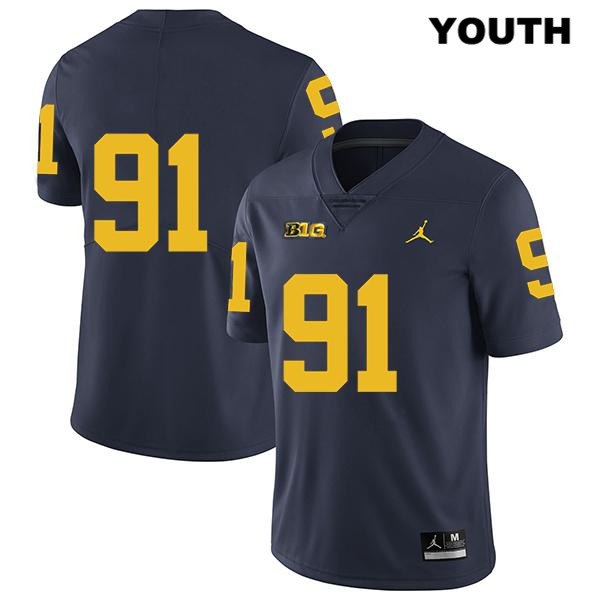 Youth NCAA Michigan Wolverines Taylor Upshaw #91 No Name Navy Jordan Brand Authentic Stitched Legend Football College Jersey WO25G82ZM